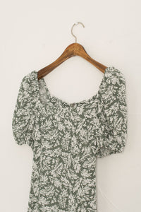 Square Neck Leaf Print Dress